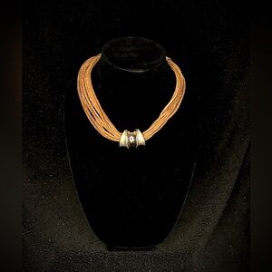 Chico’s Layered Suede Cord Necklace with Metal Barrel Accent item#0033